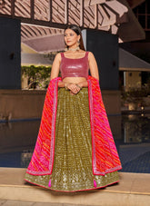 Alluring Looking Lehenga Choli in Olive Pink